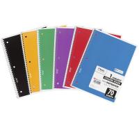 Mead One-subject Spiral Notebook - 70 Sheets - Spiral - College Ruled Front Ruling - 8" x 10 1/2" Sheet Size - White Paper - Assorted Board Cover - Heavyweight, Punched - 1 Each