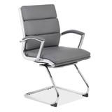 Seating - Guest: Merak Executive Sled Base Guest Chair, Gray PU Leather with Chrome Armrests and Chrome Base