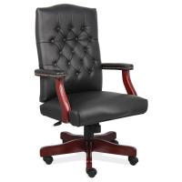 Seating - Task: Lancaster Executive High Back Swivel, Black Leather Soft Vinyl with Mahogany Frame