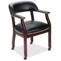 Seating - Guest - Wood: Lancaster Executive on Casters, Black Leather Soft Vinyl with Mahogany Frame