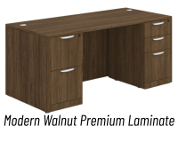 Desk - Double Pedestal: 66" W x 30" D, Modern Walnut Premium Grade Laminate