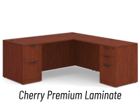 Desk - Double Pedestal - L-Shape: 72" W x 77" D, Cherry Premium Grade Laminate, Non-Handed (Can Be Assembled on Left or Right Hand Side)
