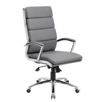 Seating - Task: Merak Executive High Back Chair, Gray PU Leather with Chrome Armrests and Chrome Base