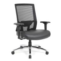 Seating - Big & Tall: Executive Chair, Black PU Leather Seat w/ Mesh Back, Supports up to 400 lbs