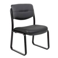 Seating - Guest: Merit Collection Sled Base Armless Guest Chair, Black Leathersoft Vinyl Seat & Back, Black Frame