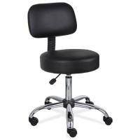 Seating - Stool: Medical Stool, Black Antimicrobial Vinyl with Backrest and Polished Chrome Base