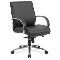 Seating - Task: Prestige Executive Mid Back Chair. Black PU Leather w/Chrome Frame & Base
