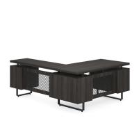 Desk - Double Pedestal - L-Shape: Palisades Collection w/ Reversible Return, Gauntlet Gray Laminate with Graphite Metal Accents, 60.00"W x 78"D