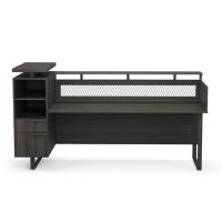 Desk - Reception: Palisades Collection, Gauntlet Gray Laminate with Graphite Metal Accents and Black Glass Top, 87.50'W x 37.00"D x 47.50"H