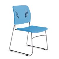 Seating - Stacking Chairs: Armless Stackable Side Chair, Light Blue Seat & Back with Chrome Frame