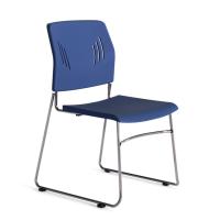 Seating - Stacking Chairs: Armless Stackable Side Chair, Navy Seat & Back with Chrome Frame