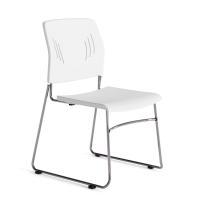 Seating - Stacking Chairs: Armless Stackable Side Chair, White Seat & Back with Chrome Frame