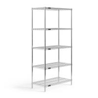Shelving: 5 Shelf Heavy-Duty Chrome Wire Shelving Rack, 36"W x 18"D x 72"H