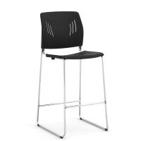 Seating - Cafe: Rise Black Polyurethane Stool with Footrest & Chrome Base
