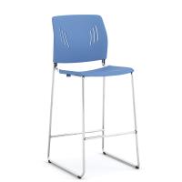 Seating - Cafe: Rise Light Blue Polyurethane Stool with Footrest & Chrome Base