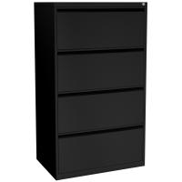Lateral File - Metal: 4 Drawers, Heavy Duty, Black, 36"W x 19.75"D x 51.63"H