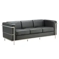 Seating - Reception: Madison Sofa, Black PU Leather with Chrome Frame, 77.00''W x 32.00''D x 27.00"H