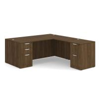Desk - Double Pedestal - L-Shape: 72" W x 83" D, Modern Walnut Premium Grade Laminate, Non-Handed (Can Be Assembled on Left or Right Hand Side)