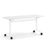 Tables - Training:: 72" X 24" Nesting, White Laminate Flip-Top, White Metal Base, Locking Casters