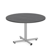 Conference Table: 48" Round w/ Silver Cross Base, Coastal Gray Premium Laminate Top, Seats 4 - 6pp