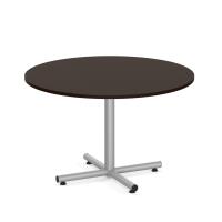 Conference Table: 48" Round w/ Silver Cross Base, Espresso Premium Laminate Top, Seats 4 - 6pp