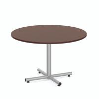Conference Table: 48" Round w/ Silver Cross Base, Mahogany Premium Laminate Top, Seats 4 - 6pp