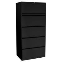 Lateral File - Metal: 5 Drawers, Heavy Duty, Black, 36"W x 19.75"D x 63.88"H