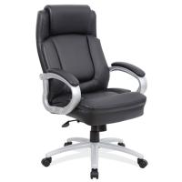 Seating - Big & Tall: Black Bonded Leather Executive Chair with Silver Heavy Duty Metal Base, Supports up to 400 lbs