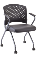Seating - Training & Guest Chair: Perch Nesting Chair, Black Antimicrobial PU Leather Seat with Arms and Casters, Titanium Frame