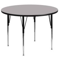 60'' Round Grey Thermal Laminate Activity Table, Height Adjustable from 21-1/8" to 30-1/8"
