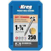 Kreg SML-C125-250 Pocket-Hole Screw, #8 Thread, 1-1/4 in L, Coarse Thread, Square Drive, Carbon Steel, 250/PK