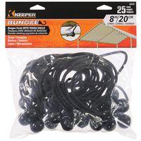Keeper 06345 Bungee Cord, 8 in L, Rubber, Black, Toggle Ball End