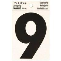 Hy-Ko RV-50 Series RV-50/9 Self-Adhesive Reflective Number, Character: 9, 3 in H Character, Black Character, Vinyl