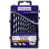 Vulcan 242790OR Plastic Case Drill Bit Set, 13-Piece, High-Speed Steel, Black Oxide/Polished