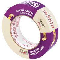 Cantech 307-36 Masking Tape, 55 m L, 36 mm W, Crepe Paper Backing, Natural