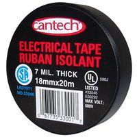 Cantech 330-01 Electrical Tape, 20 m L, 18 mm W, PVC Backing, Black