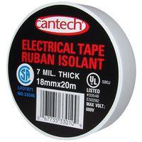 Cantech 330-10 Electrical Tape, 20 m L, 18 mm W, PVC Backing, White