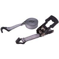 ProSource FH64059 Tie-Down, 1-1/4 in W, 16 ft L, Gray, J-Hook End Fitting, Steel End Fitting