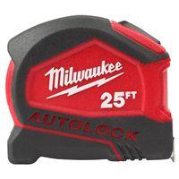 Milwaukee 48-22-1825 Tape Measure, 25 ft L Blade, 1 in W Blade, Steel Blade, Plastic Case, Black/Red Case