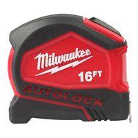Milwaukee 48-22-1816 Auto-Lock Tape Measure, 16 ft L Blade, 1 in W Blade, Steel Blade, ABS Case, Black/Red Case