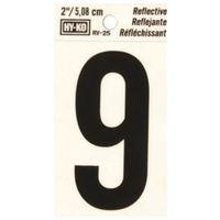 Hy-Ko RV-25 Series RV-25/9 Self-Adhesive Reflective Number, Character: 9, 2 in H Character, Black Character, Vinyl