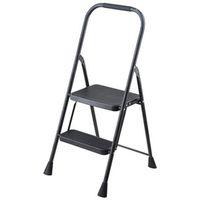 Simple Spaces HB2-2H Folding Type 3 Step Stool, 38-1/2 in H, 2 -Step, 225 lb, 5-1/8 in D Step, Steel, Gray