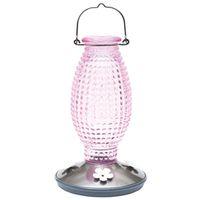 Perky-Pet 8131-2 Bird Feeder, Hobnail Vintage, 16 oz, 4-Port/Perch, Glass, Pale Cranberry, 10-1/4 in H