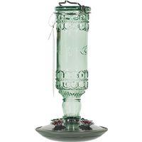 Perky-Pet 8108-2 Bird Feeder, Antique Bottle, 10 oz, 4-Port/Perch, Glass/Metal, Green, 10 in H