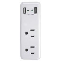 PowerZone ORUSB242 Outlet Charger, 2.4 A, 2-USB Port, 2-Outlet, White
