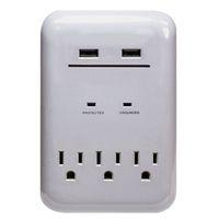 PowerZone ORUSB343S USB Charger, 125 V, 15 A, 3-Outlet, 950 Joules Energy, White