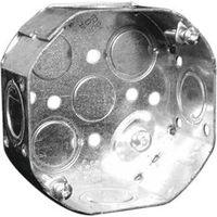 Hubbell 54151KBAR Octagonal Box, 4 in OAW, 1-1/2 in OAD, 8-Knockout, Metal Housing Material
