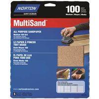 Norton MultiSand 07660747735 Abrasive Sheet, 11 in L, 9 in W, Medium, P100 Grit, Aluminum Oxide Abrasive, Paper Backing
