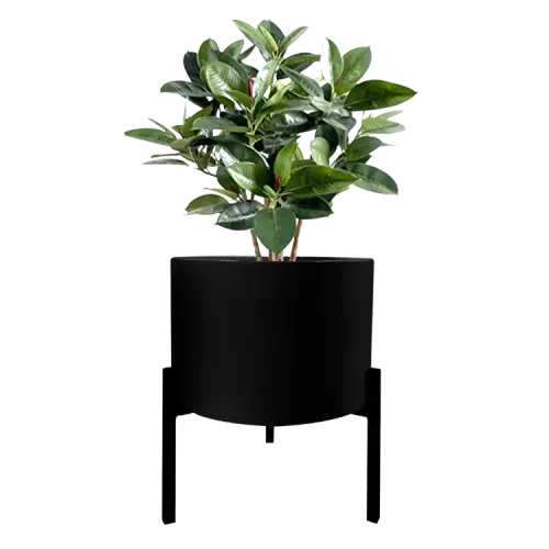 Blooms 18L Flower Pot With Metal Stand Matte Black
