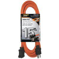 PowerZone OR501615 Extension Cord, 16 AWG Cable, 5-15P Grounded Plug, 5-15R Grounded Receptacle, 15 ft L, 125 V